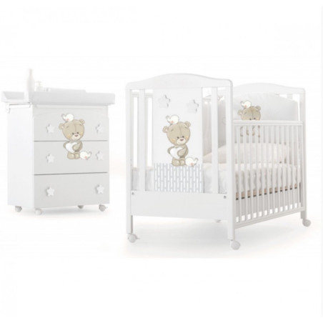 Set Azzurra Design Love Me Bianco Lettino + Cassettiera Fasciatoio + Completo Piumone + Materasso e Cuscino