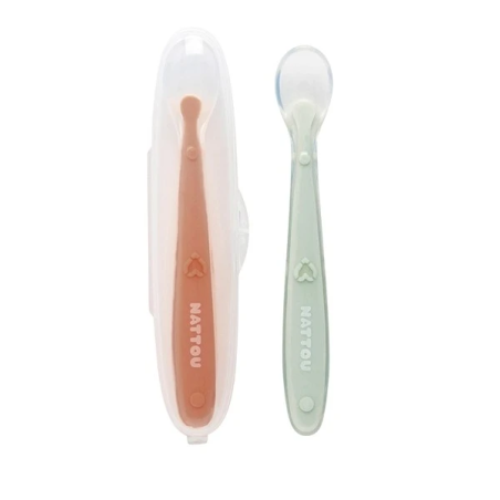 NATTOU  Set 2 Cucchiai In Silicone Arancione E Verde Trasparente