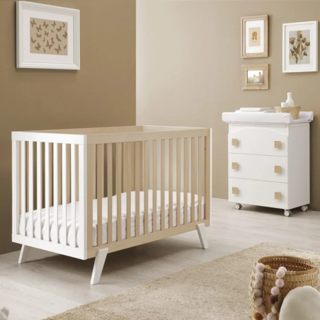 Cameretta America Erbesi con Lettino+ Cassettiera Fasciatoio + Sponda Toddler con materasso e guanciale in omaggio