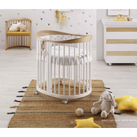 Lettino Evolutivo Azzurra Design Wave Bianco Naturale con Materasso e Set tessile Inclusi