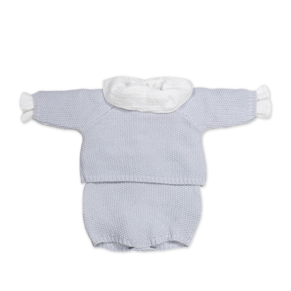 PASITO A PASITO Set Neonato con Maglia Tricot, Culotte e Body Azzurro – 0-1 Mese