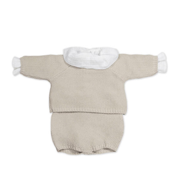 PASITO A PASITO Set Neonato con Maglia Tricot, Culotte e Body Beige – 0-1 Mese
